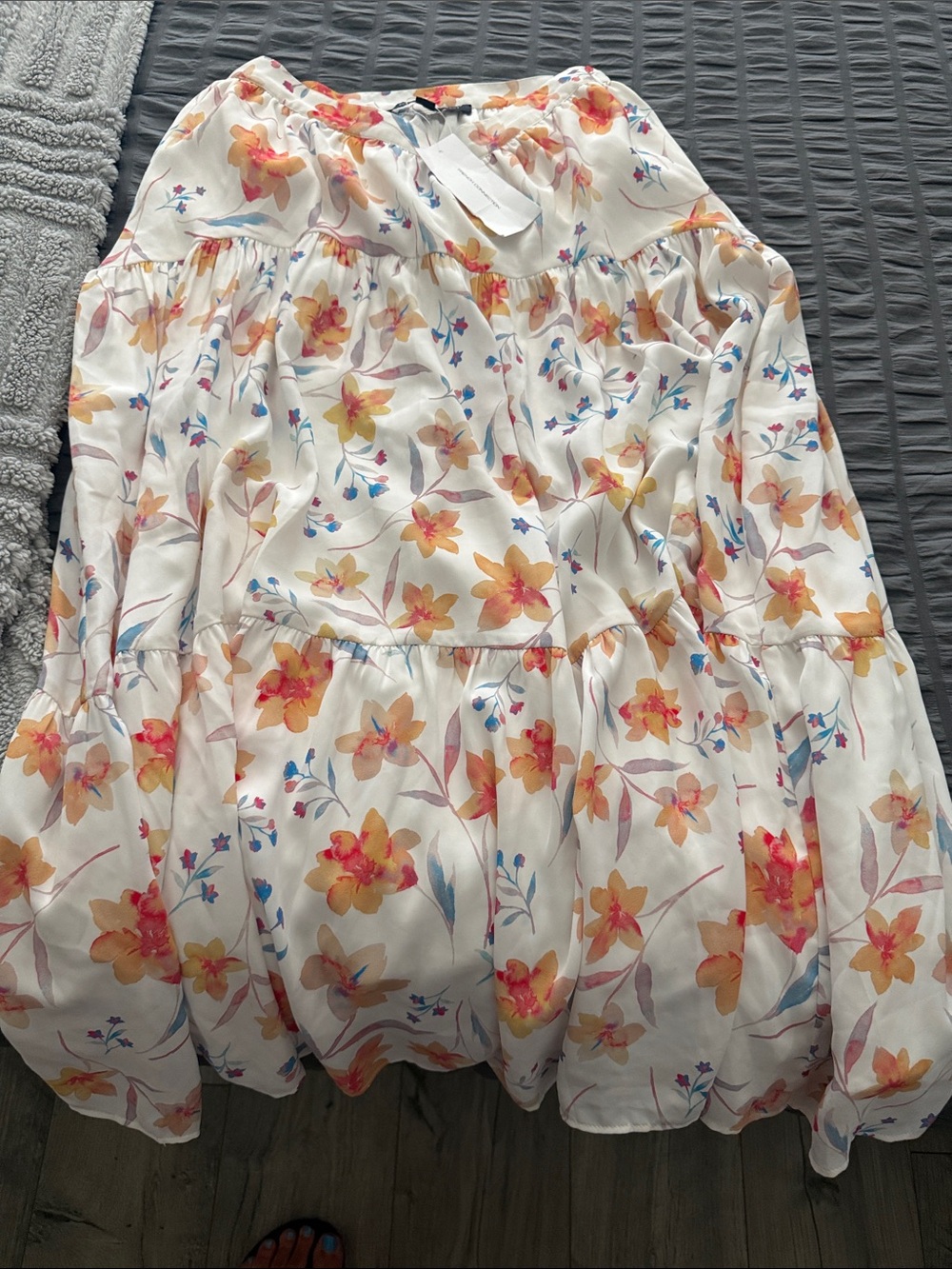 French Connection White Floral Maxi Dress with Orange, Pink & Blue Blooms